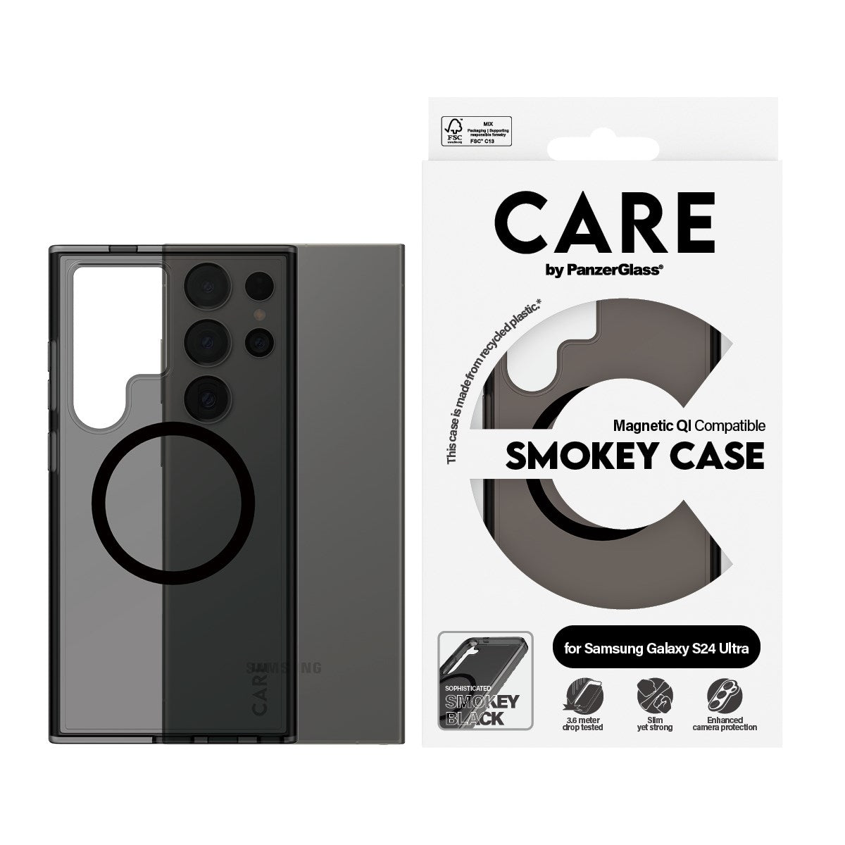 CARE by PanzerGlass® Urban Combat Case Smokey w. Black Qi Compatible Samsung Galaxy S24 Ultra